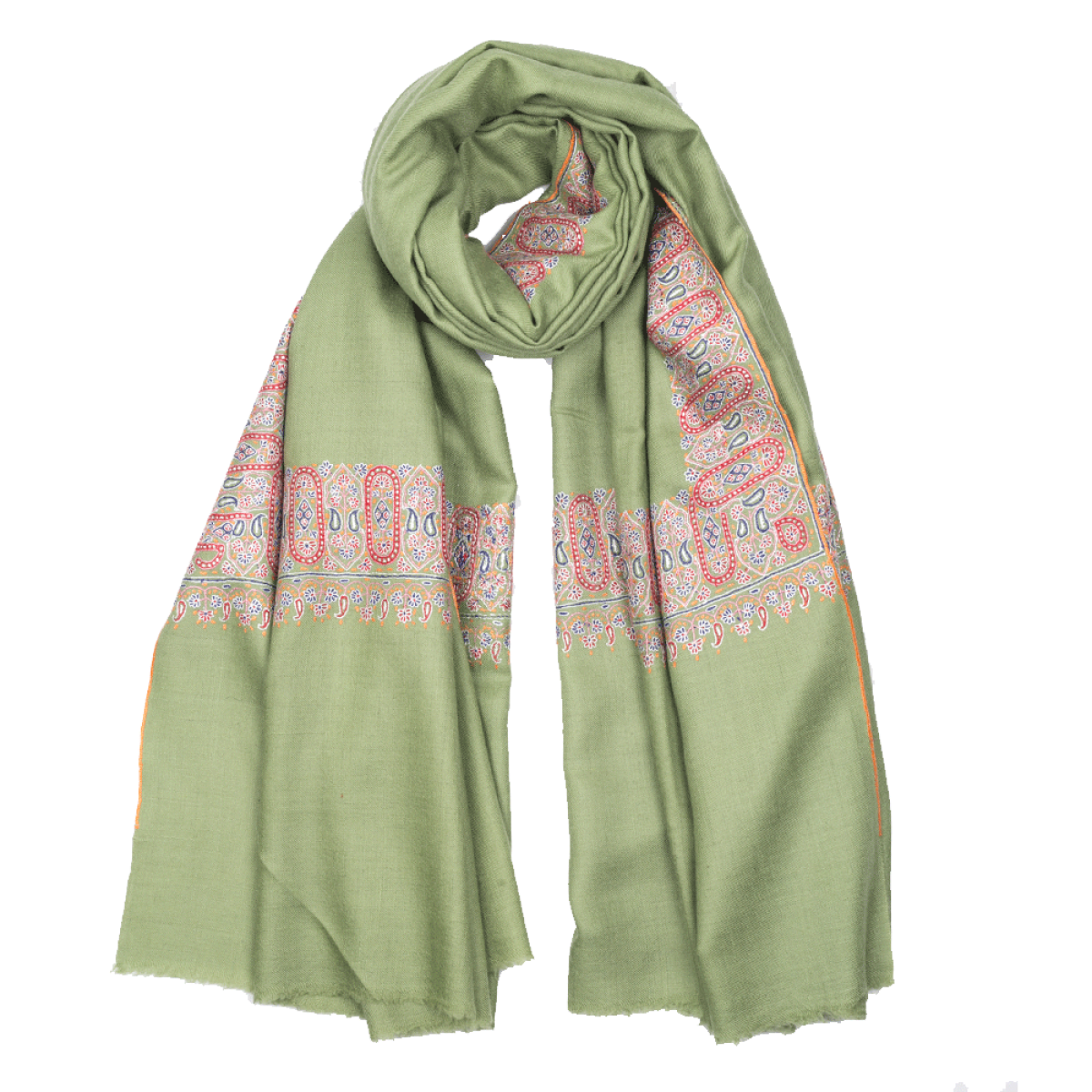 Sage Orange Hand Embroidered cheap Pashmina