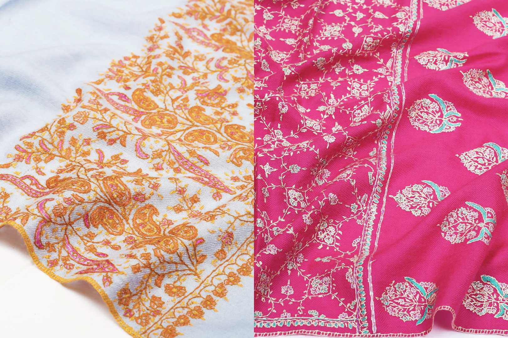 shawl fabric bedspread fine mist wool Kashmiri Aari embroidered 100% pure wool colorful flowers embroidery Pashmina tablecloth