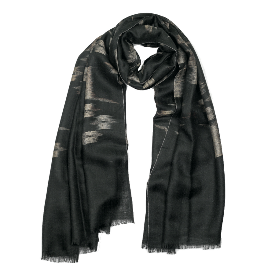 Ikat Cashmere Pashmina Stole - Black & Begie