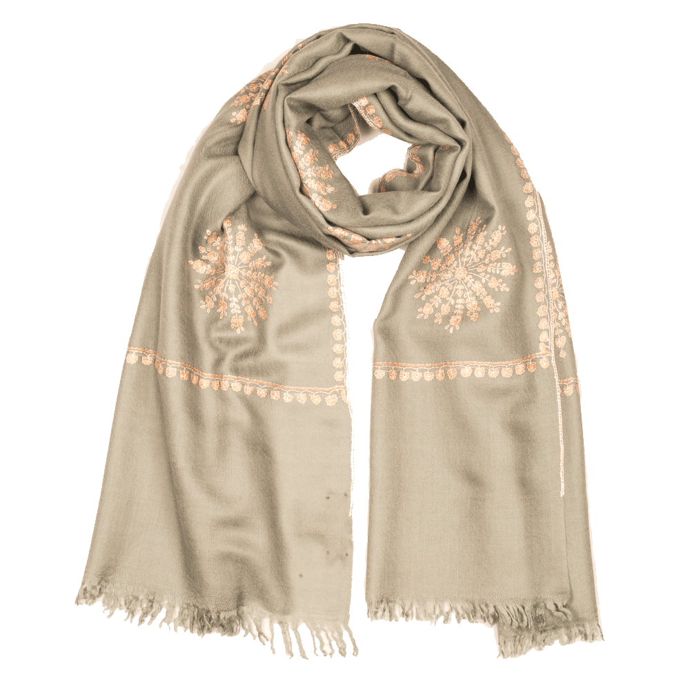 Embroidered Pashmina Stole - Stormy Sea Grey