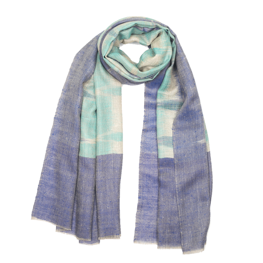 Ikat Cashmere Pashmina Stole - Dark Blue & Baby Blue