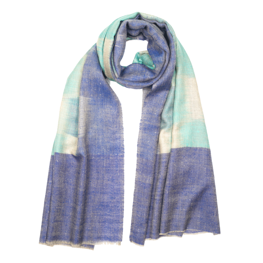 Ikat Cashmere Pashmina Stole - Dark Blue & Plaid