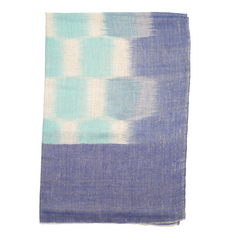 Ikat Cashmere Pashmina Stole - Dark Blue & Plaid