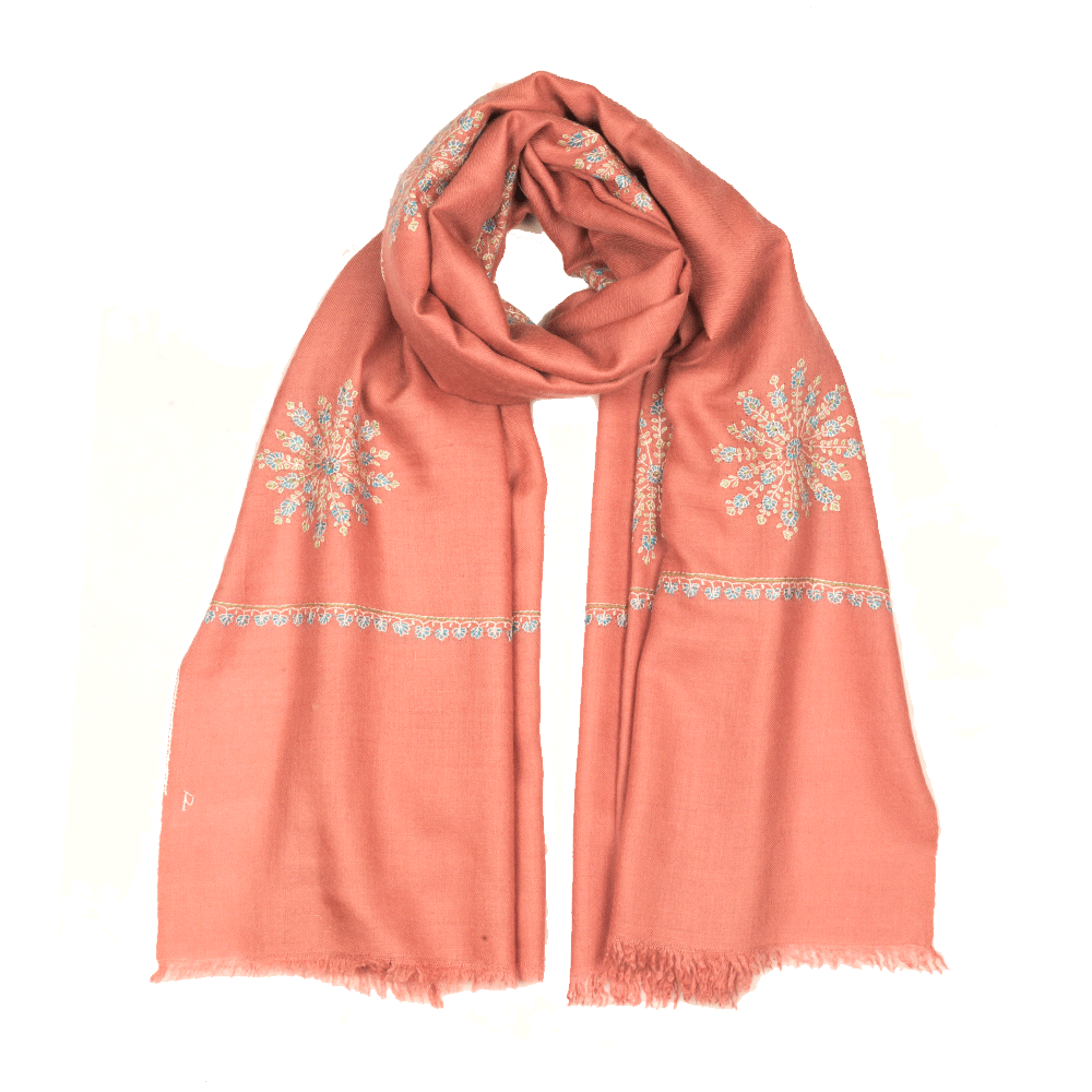 Embroidered Pashmina Stole - Dusty Rose & Light Blue