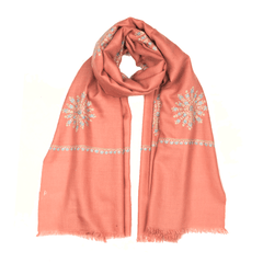 Embroidered Pashmina Stole - Dusty Rose & Light Blue