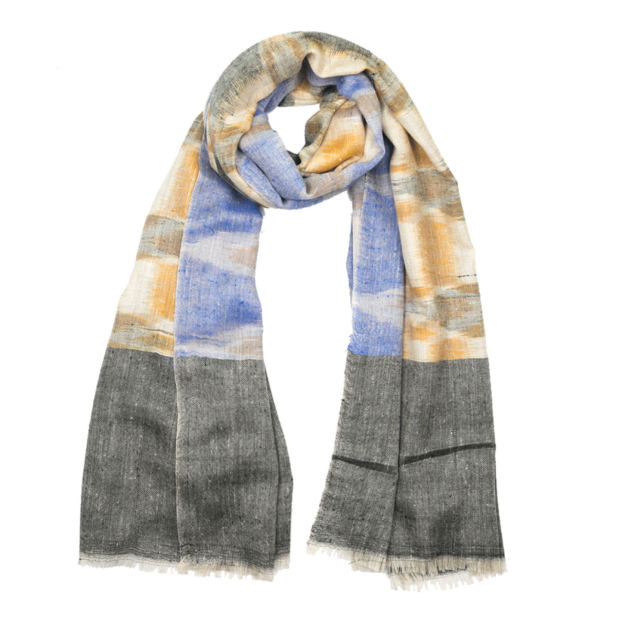 Ikat Cashmere Pashmina Stole - Black & Blue