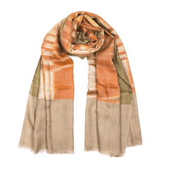 Ikat Cashmere Pashmina Stole - Natural & Orange