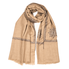 Embroidered Pashmina Stole - Natural Dark Blue