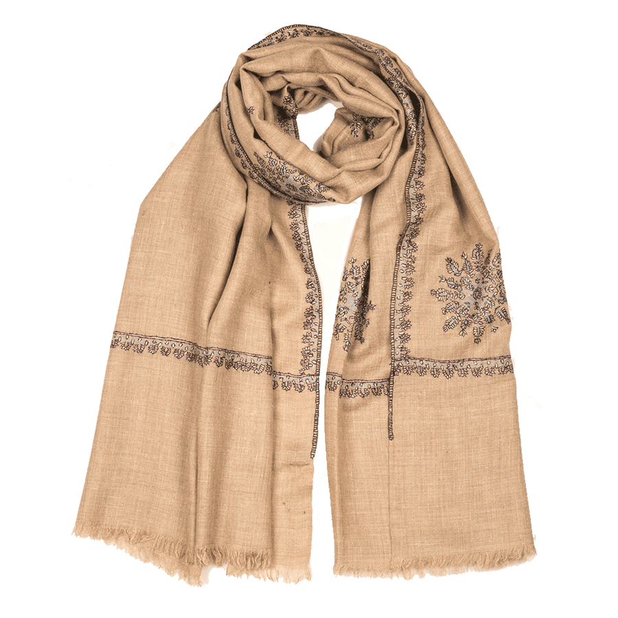 Embroidered Pashmina Stole - Natural Dark Blue