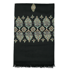 Embroidered Pashmina Shawl - Black & Aqua Yellow