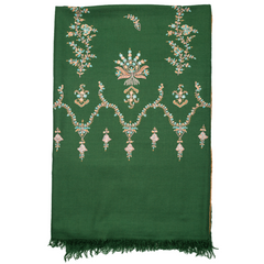Embroidered Pashmina Shawl - Emerald Green & Pink