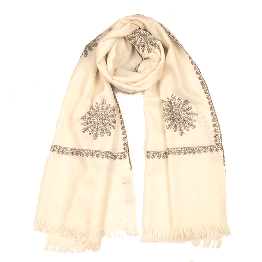 Embroidered Pashmina Stole - White & Black