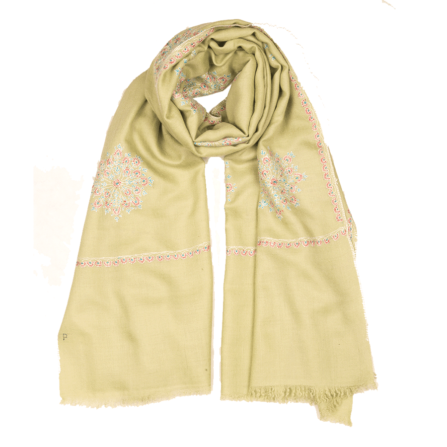 Embroidered Pashmina Stole - Laurel Green & Blue