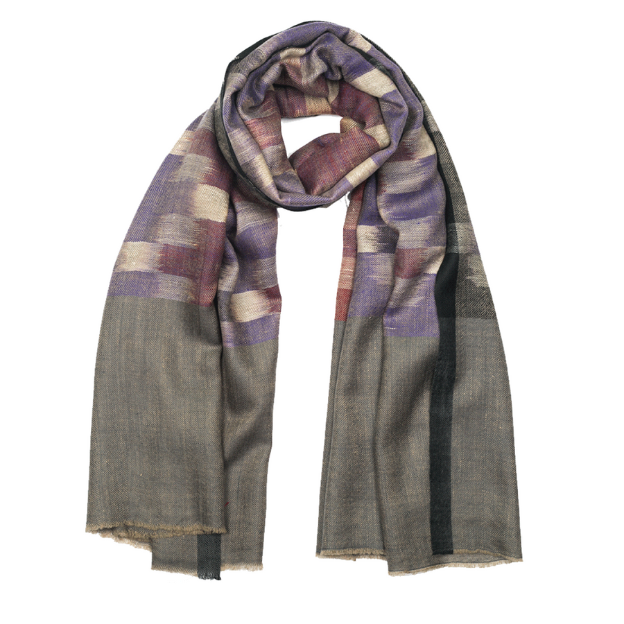 Ikat Cashmere Pashmina Stole - Black & Cross Pattern