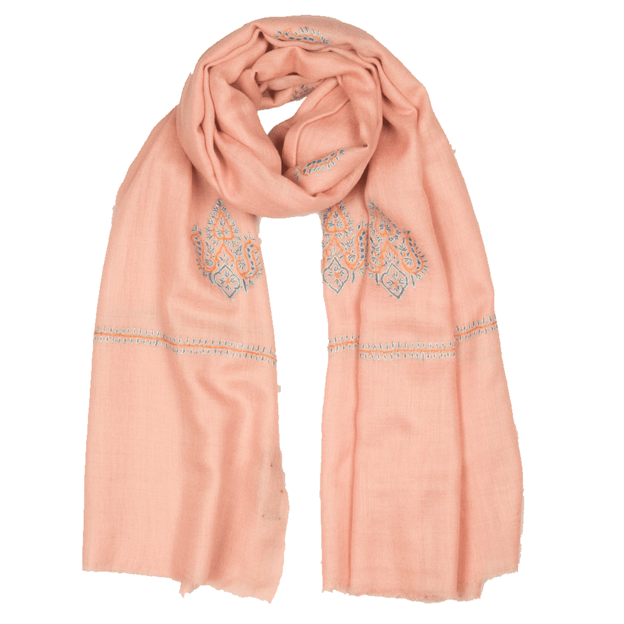Embroidered Pashmina Stole - Blossom Pink & Blue