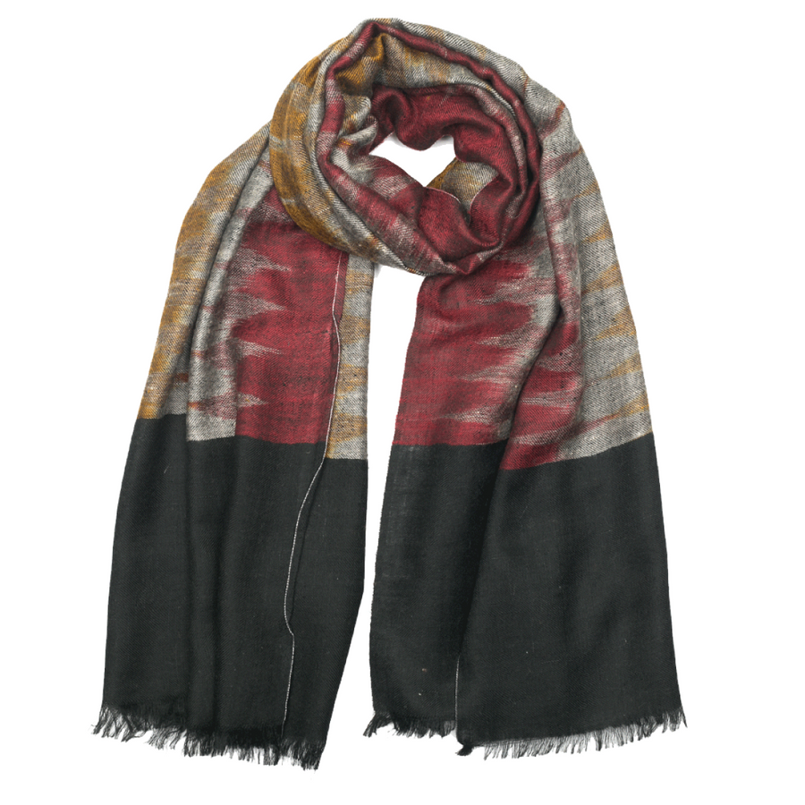 Ikat Cashmere Pashmina Stole - Black & Orange
