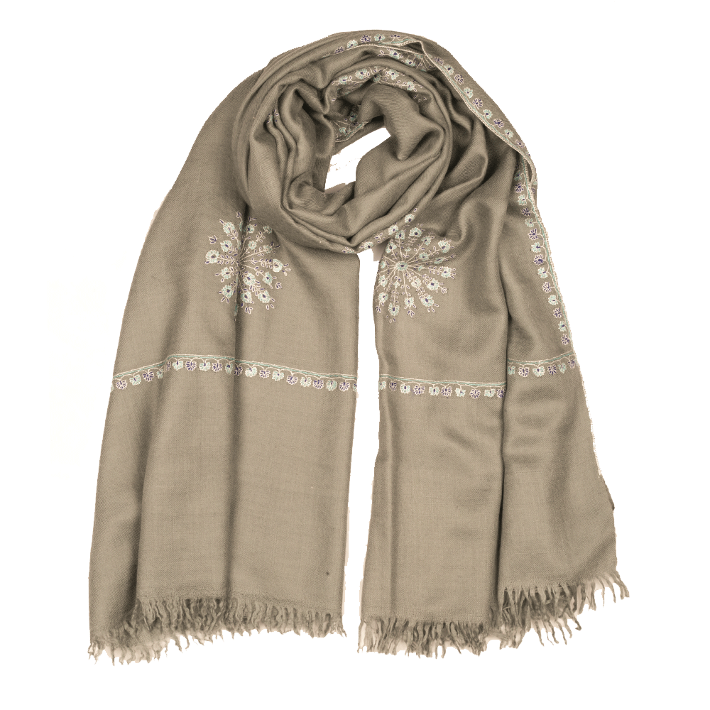 Embroidered Pashmina Stole - Silver Blue