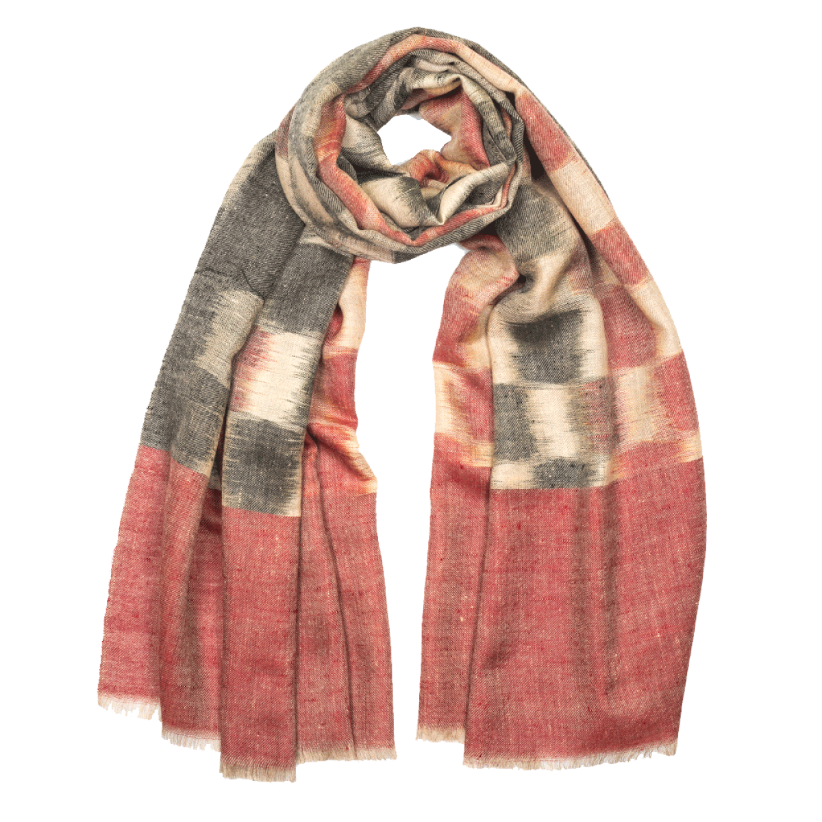 Ikat Cashmere Pashmina Stole - Red & Plaid