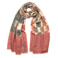 Ikat Cashmere Pashmina Stole - Red & Plaid