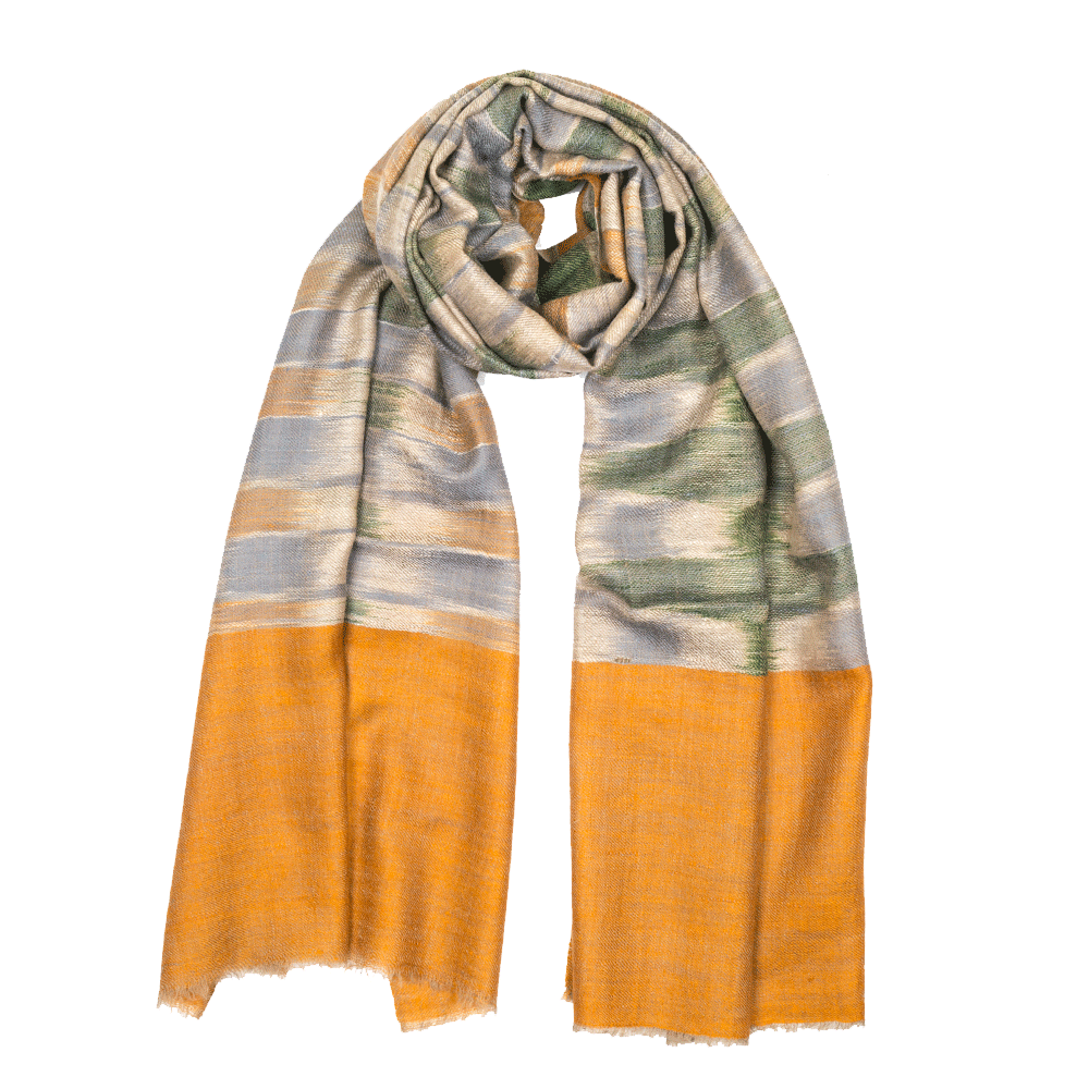 Ikat Cashmere Pashmina Stole - Orange & Green