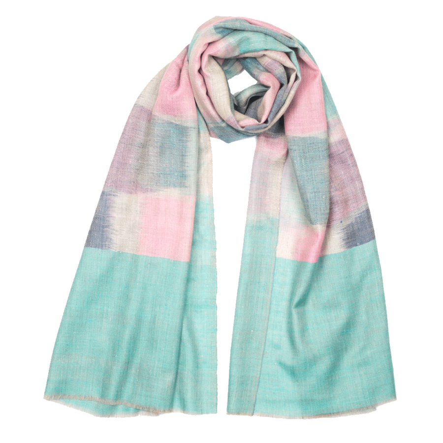 Ikat Cashmere Pashmina Stole - Baby Blue & Pink