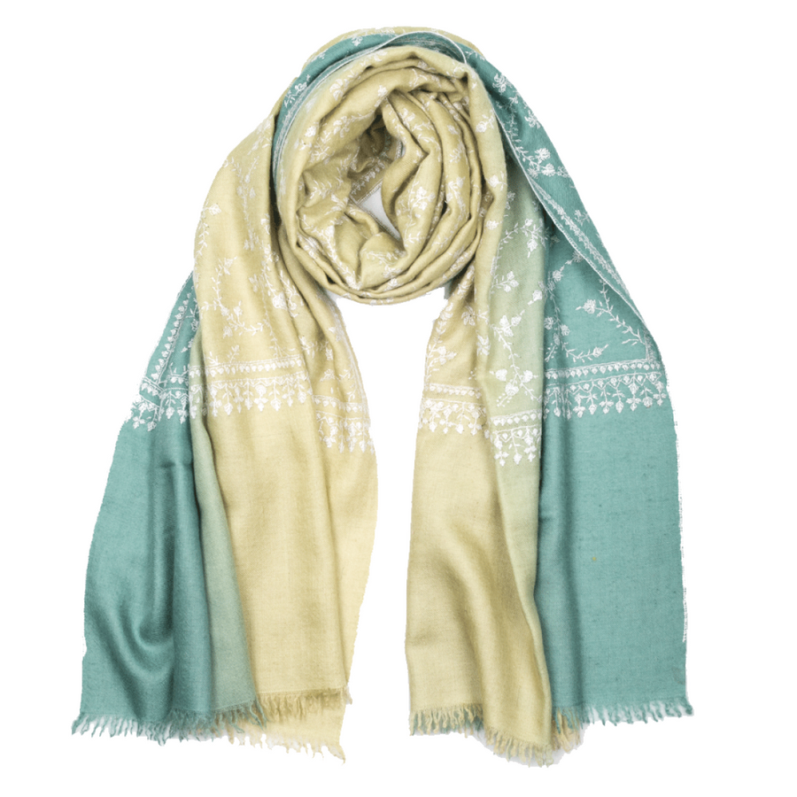 Embroidered Pashmina Shawl - Duo Light Sage & Wrought Iron