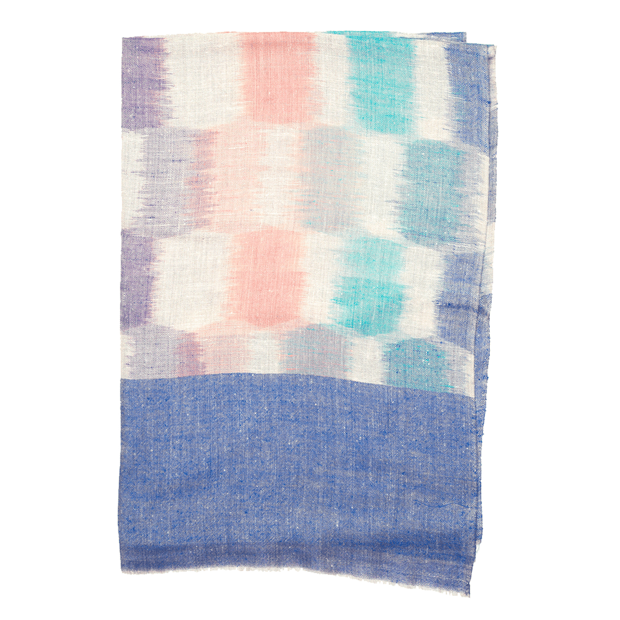 Ikat Cashmere Pashmina Stole - Blue & Plaid