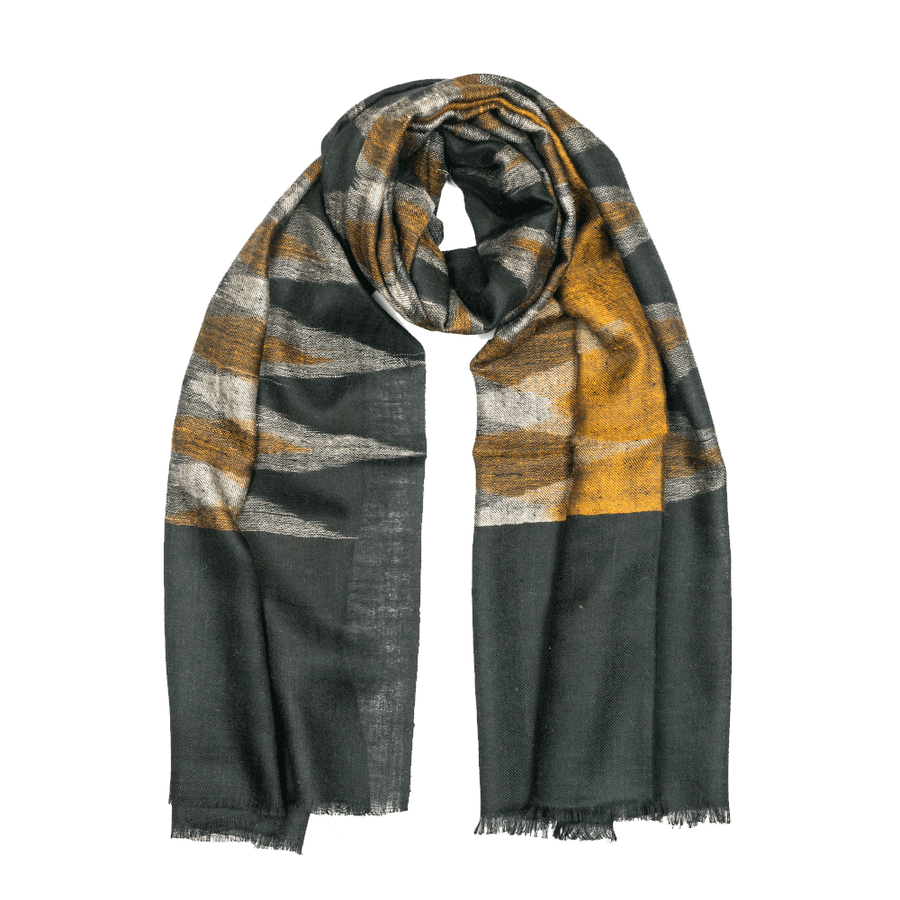 Ikat Cashmere Pashmina Stole - Black & Brown