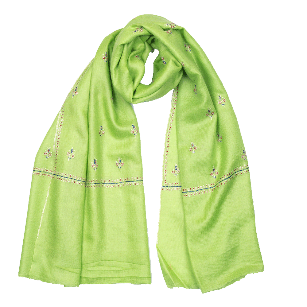 Embroidered Pashmina Stole - Grass Green
