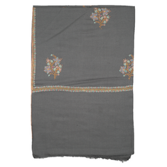 Embroidered Pashmina Shawl - Grey Blue & Pink Motif