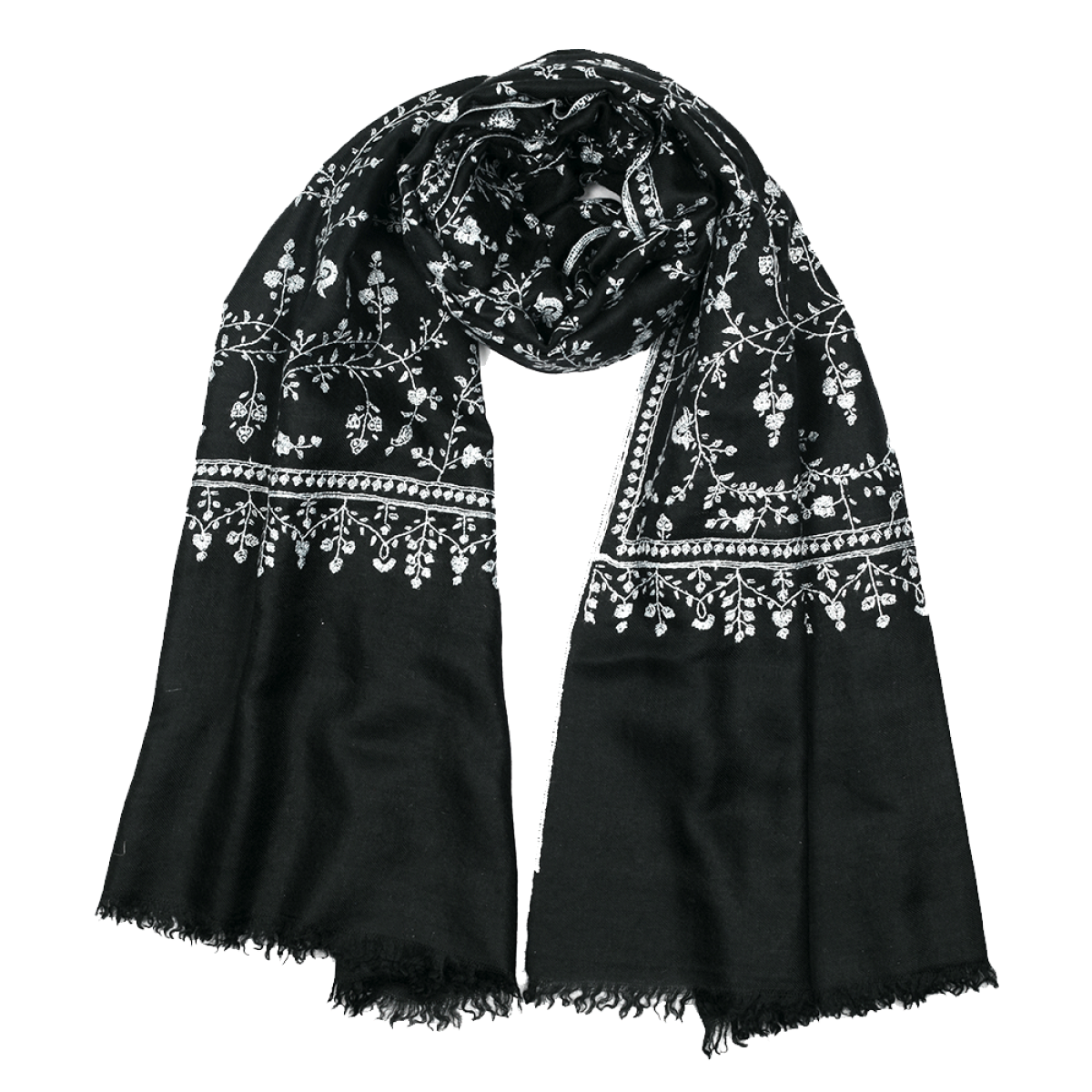Embroidered Pashmina Stole - Black & White