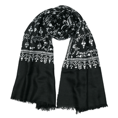 Embroidered Pashmina Stole - Black & White