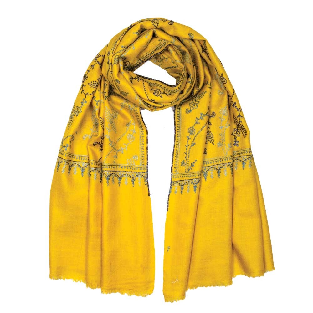 Embroidered Pashmina Stole - Mustard Yellow