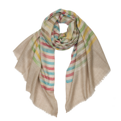 Ikat Cashmere Pashmina Stole - Natural & Red/Blue