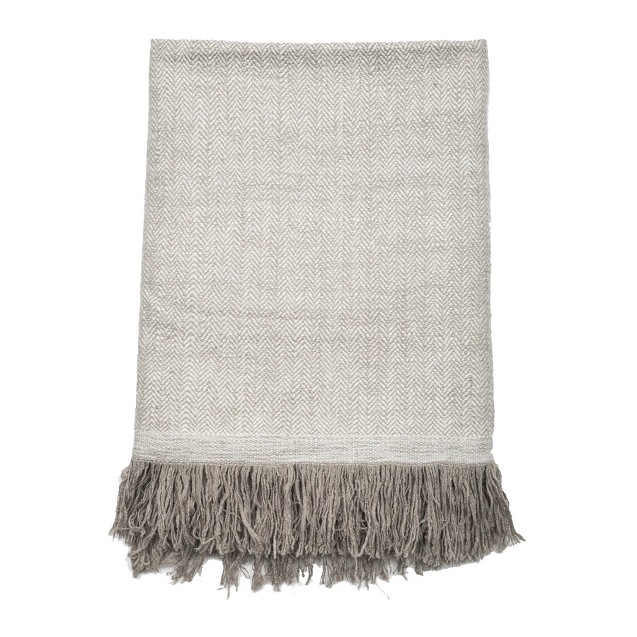 Cashmere Throw in Herringbone - Beige