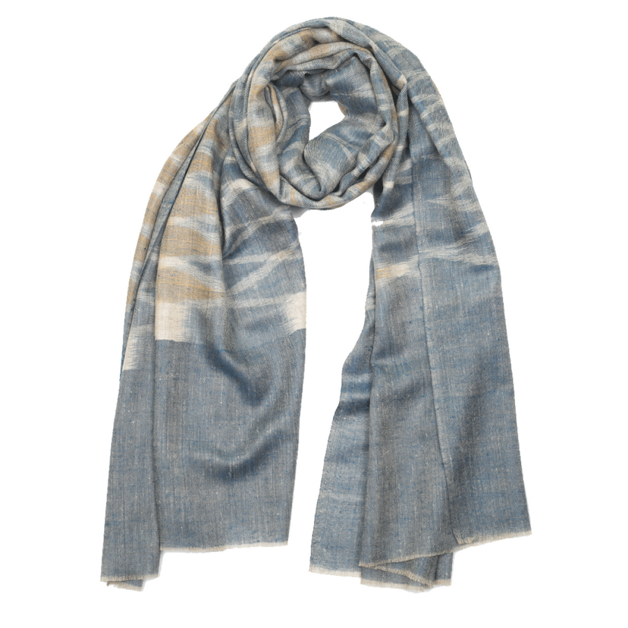 Ikat Cashmere Pashmina Stole - Blue & Argyle