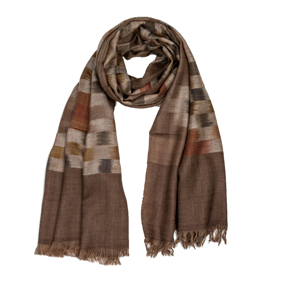Ikat Cashmere Pashmina Stole - Brown Burgundy