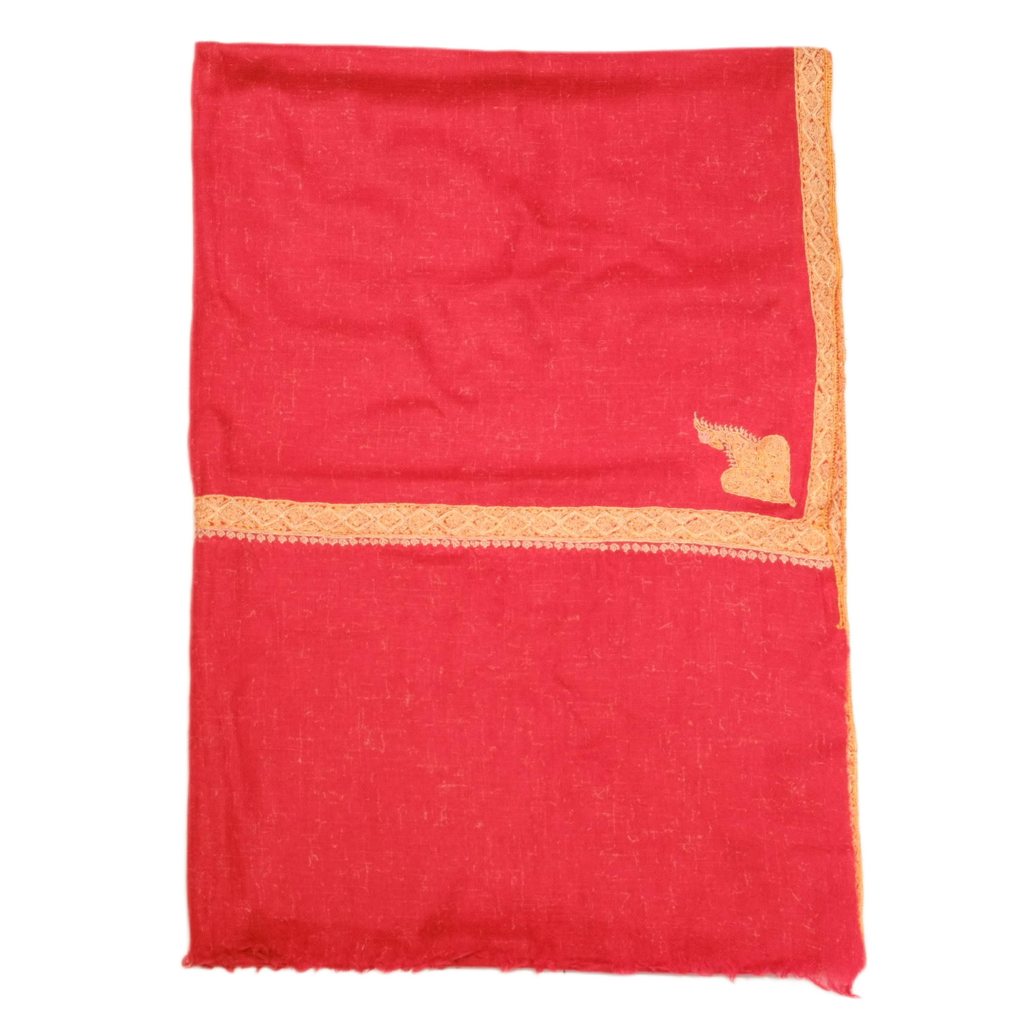 Red fabric with gold border on a white background