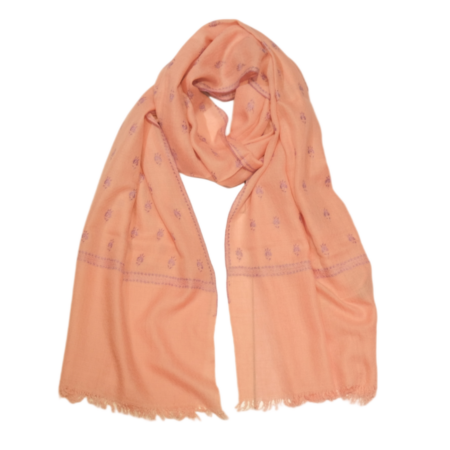 Embroidered Pashmina Stole - Baby Pink & Blue