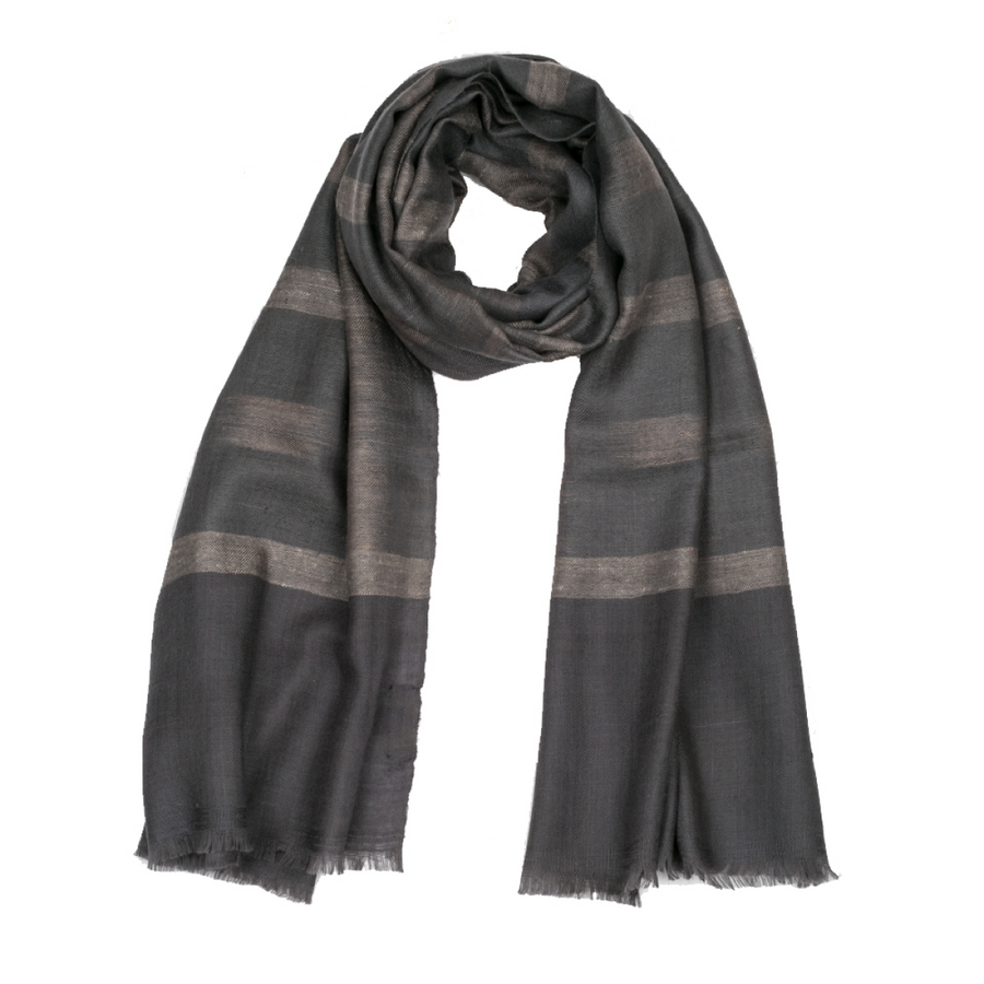 Ikat Cashmere Pashmina Stole - Dark Grey