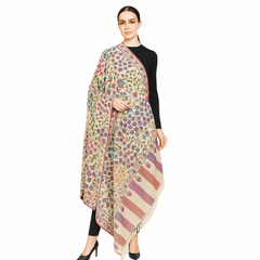 Handwoven Kani Pashmina Shawl - White Blue & Purple Floral