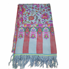 Handwoven Kani Pashmina Shawl - Blue Purple Floral