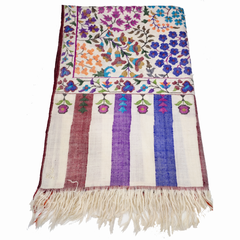 Handwoven Kani Pashmina Shawl - White Blue & Purple Floral