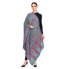 Handwoven Kani Pashmina Shawl - Blue Purple Floral