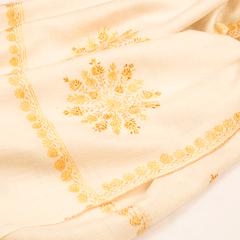 Embroidered Pashmina Stole - White & Salmon