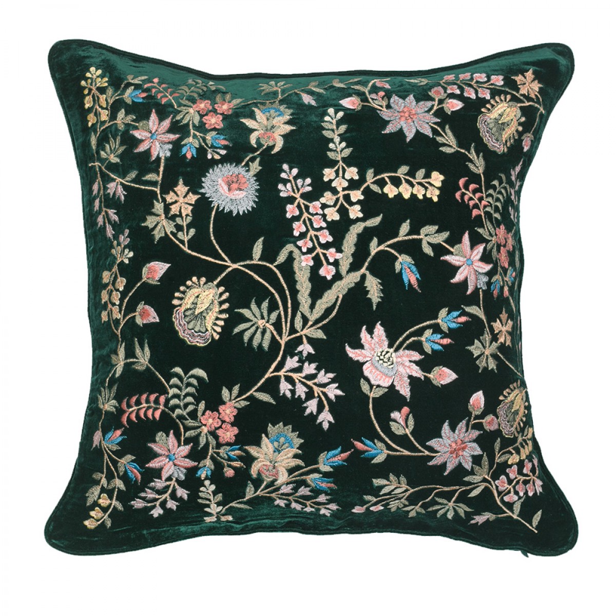 Designer Embroidered Cushion Cover - Teal Green