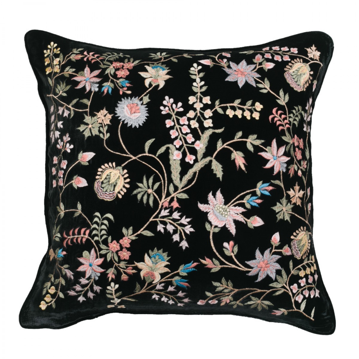 Designer Embroidered Cushion Cover - Black