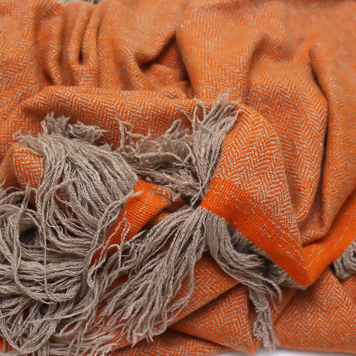 Cashmere Throw in Herringbone Weave - Mandarin (Made to Order)