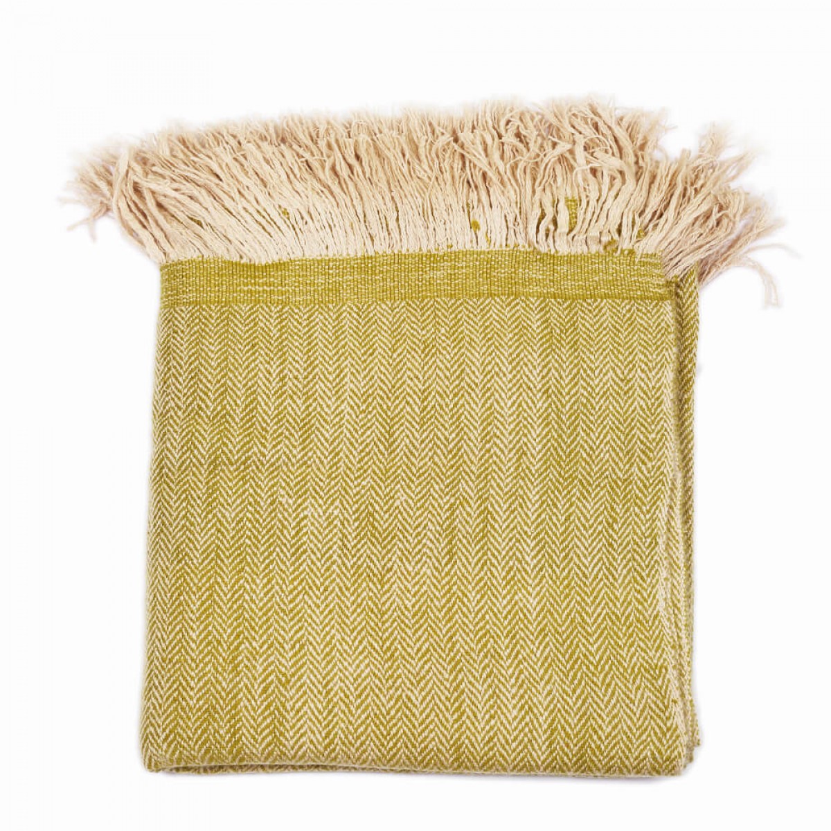 Cashmere Throw in Herringbone Weave - Olive (Made to Order)