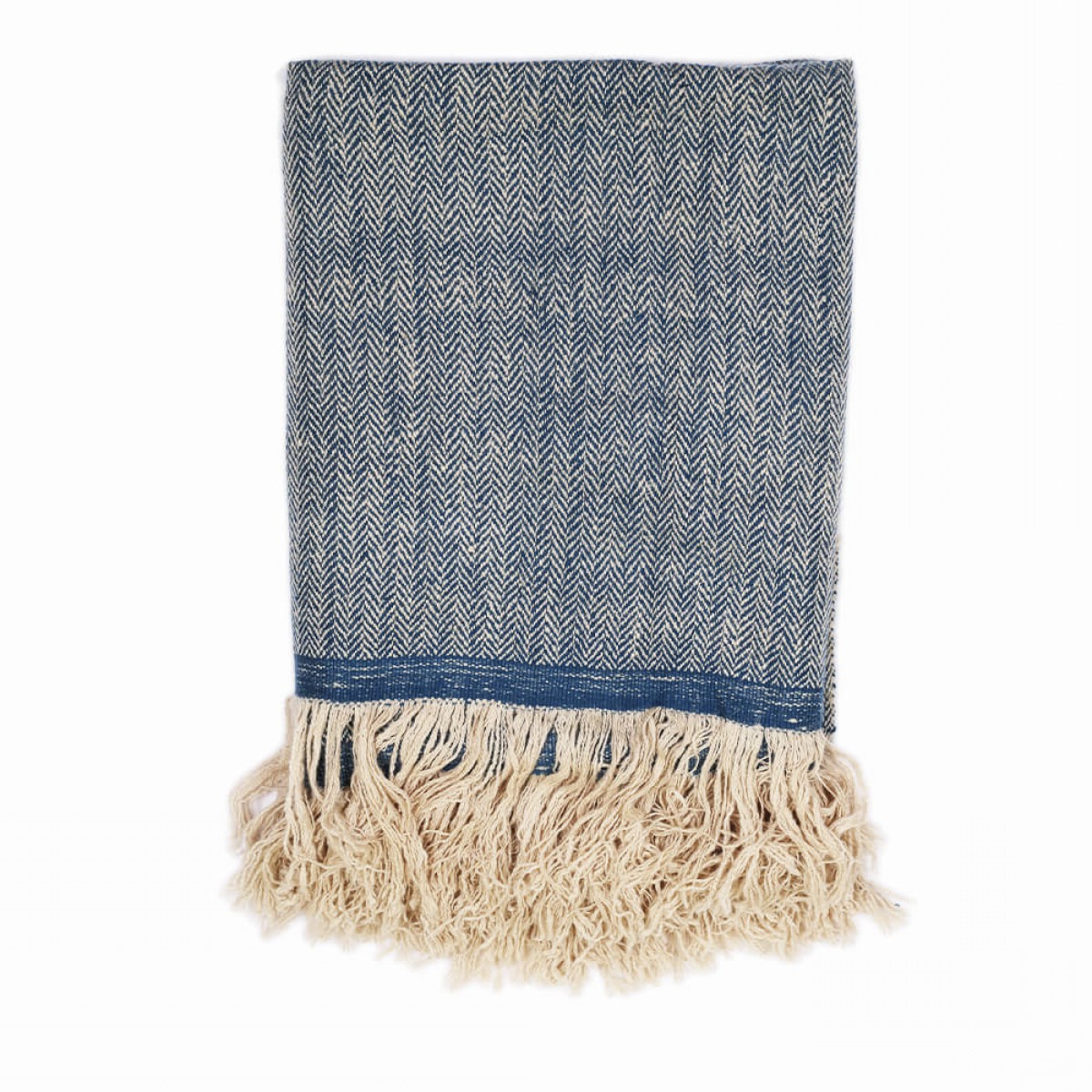 Cashmere Throw in Herringbone - Blue (Made to Order)